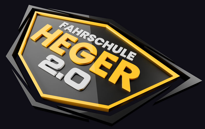 Firmenlogo der Fahrschule Heger 2.0 als 3D-Version